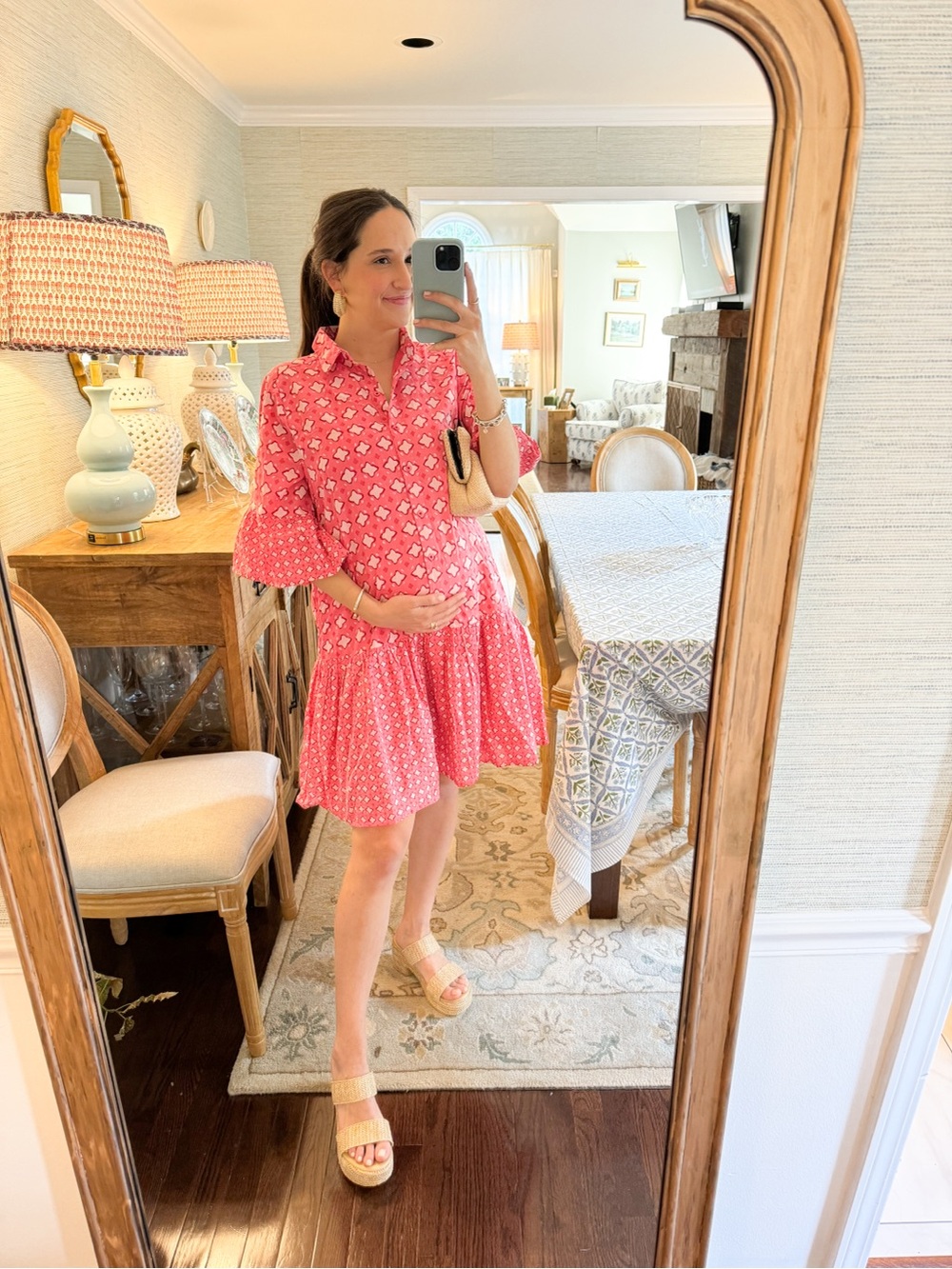 Women's Rose Pink Printed Tiered Shirt Dress by ROSGARDEN